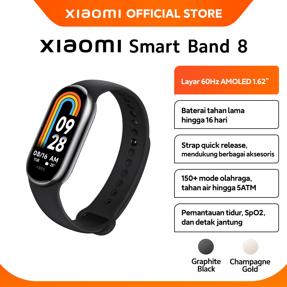 Xiaomi Smart Band 8 | AMOLED 1.62" 60Hz | Daya Tahan Baterai hingga 16 Hari | 150+ Mode Olahraga | Smart Watch | Smart Band [ Official Store ]