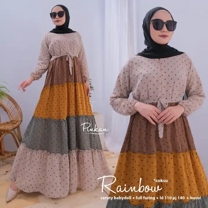 Busana Muslim Wanita Gamis Wanita Remaja Ibu Ibu Mama Muda Mewah Rainbow Baju Pesta Lebaran Terbaru 2021 Baju Gamis Polkadot Ceruty Babydoll Murah Terlaris Best Seller Lazada Indonesia