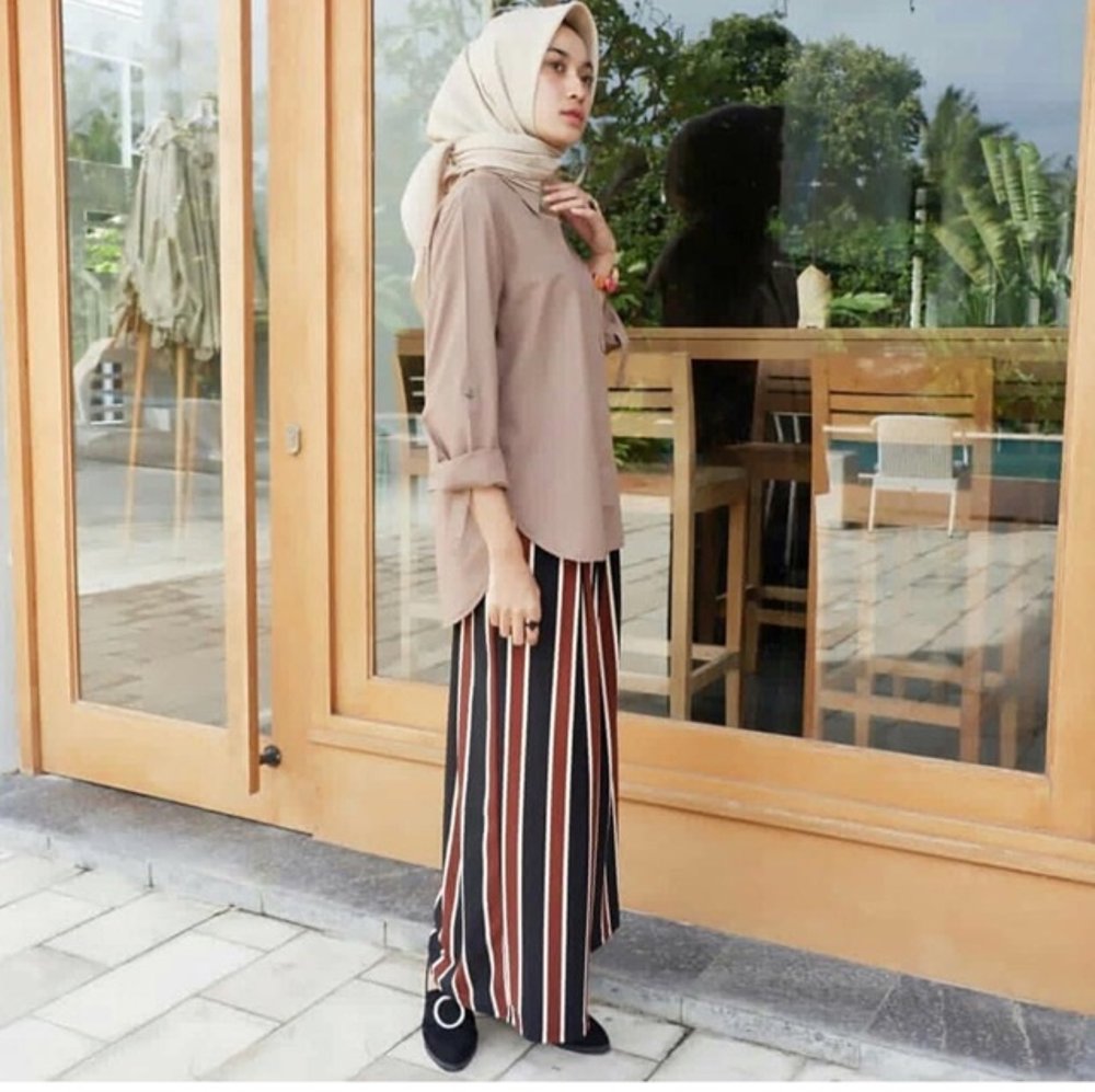 Norway Stripe Pants Celana Kulot Norway Bahan Crepe Celana