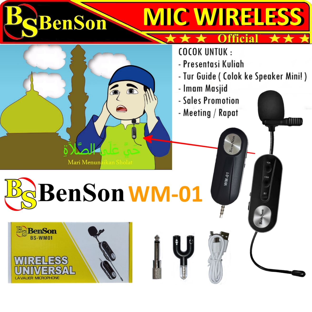 Microphone Wirelless Presentase UHF BenSon WM-01 Original