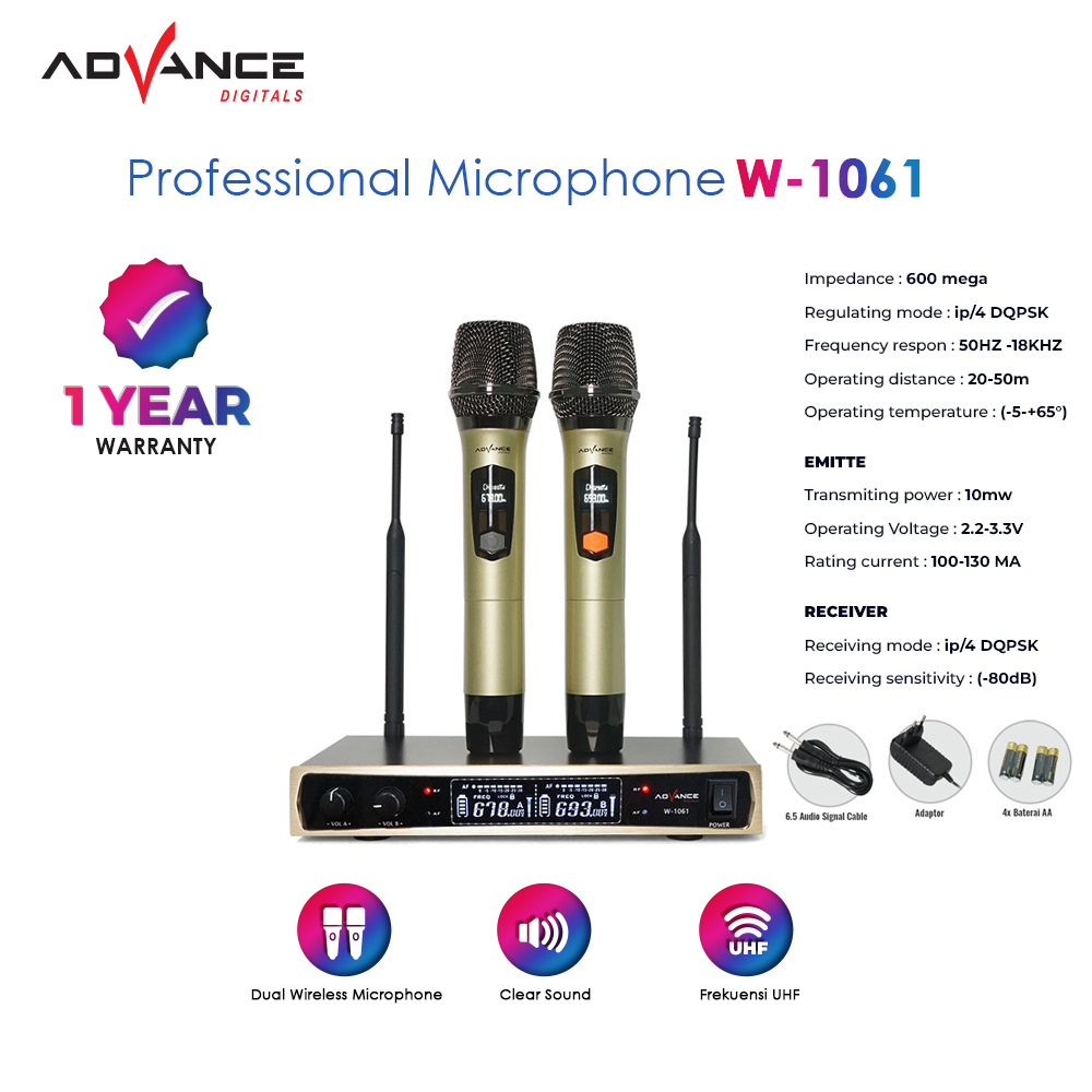 Mic Wireless Advance MicW1061 Mic Karaoke Profesional Dual Microphone Wireless UHP Digital