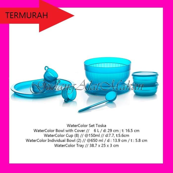 Tupperware WaterColor Set Toska wadah es buah bertutup dengan gelas