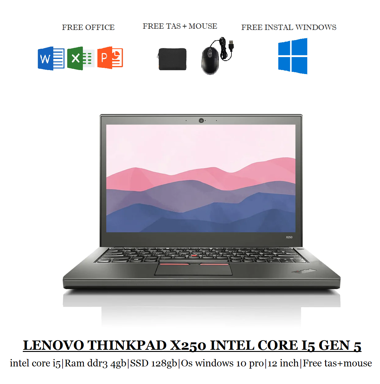 TERMURAH LAPTOP LENOVO THINKPAD X250 CORE I5 RAM 8GB /256SSD WINDOWS 10 PRO  12 INCH BERGARANSI