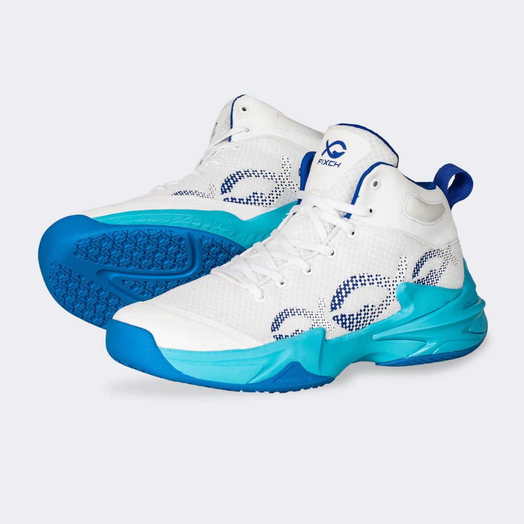 Fixch DEMONIC Sepatu Voli Uniseks White Navy Blue Volleyball Shoes