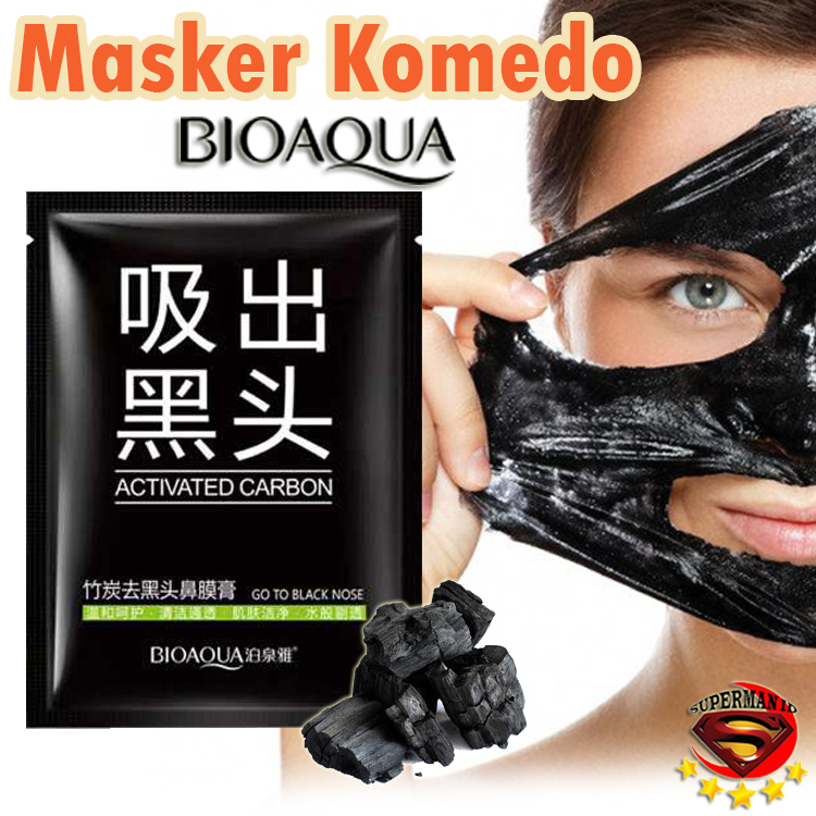 SUPERMAN ID - Masker Komedo - Masker Komedo Pengangkat BIOAQUA Charcoal  Black Mask Masker Arang Masker Wajah Pembersih Komedo / Masker Komedo  Hidung - 1 PCS | Lazada Indonesia