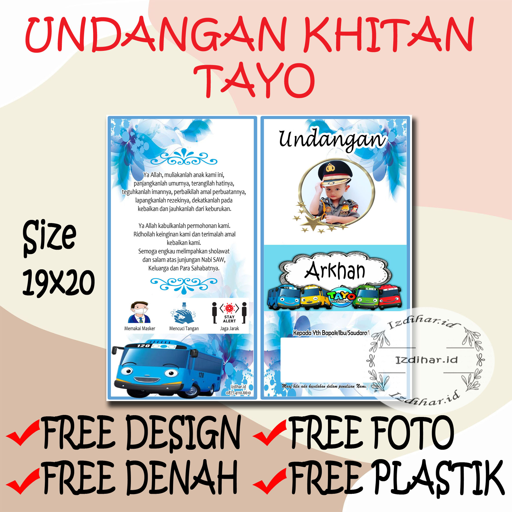 (PER 50PCS UNDANGAN SUNAT) undangan khitanan / undangan sunat / free