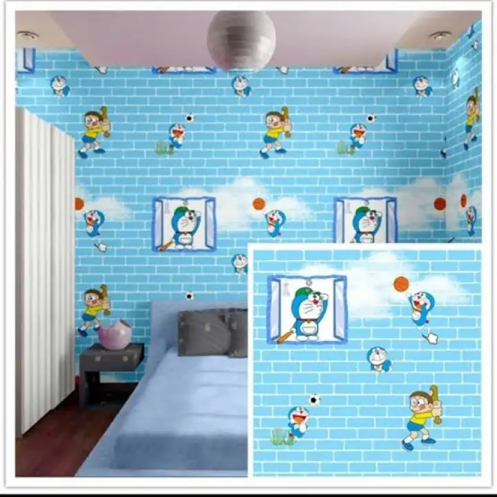 Firaas Shop Dbb Wallpaper Dingding Karakter Doraa Eemon Batu Bata Biru Panjang 5 M X 45 Cm Lazada Indonesia