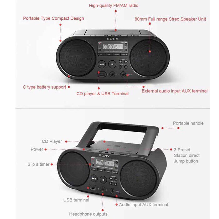SONY ZSPS50 Radio CD Player Sony Boombox ZSPS50 Audio Player Sony