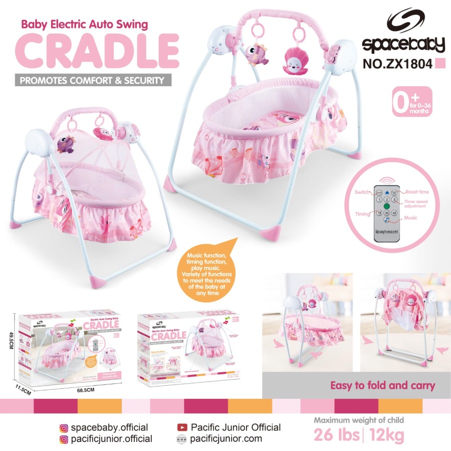 SPACEBABY CRADLE ELECTRIC AUTO SWING ZX 1804 SPACE BABY 1804