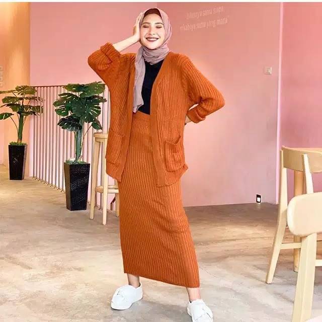 Setelan Rajut wanita premium Cardigan 