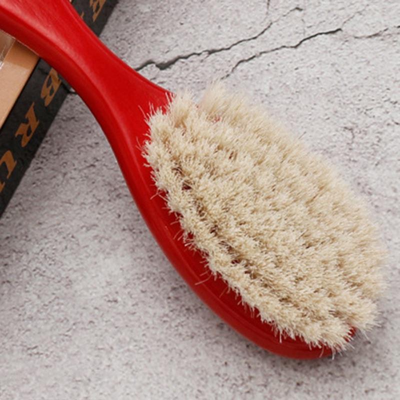 Brown Natural Soft Goat Bristle Hair Sweeping Brush Beard Comb Oval