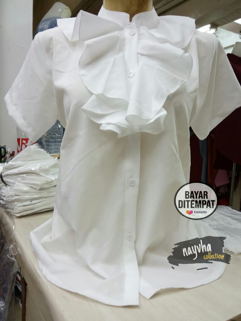 Kemeja Wanita Putih Lengan Pendek Dengan Motif Rumbai Kemeja Kantoran Kemeja Nayvha Collection Lazada Indonesia