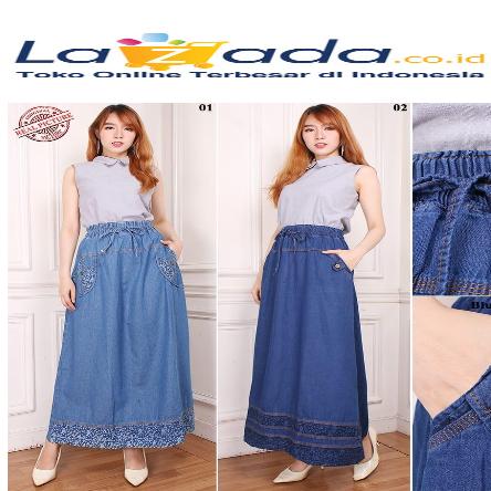 Rok jeans maxi payung panjang wanita jumbo long skirt Naura