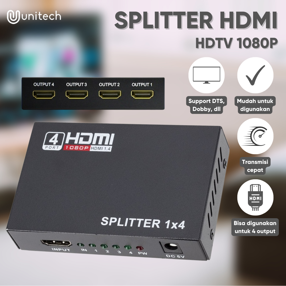 HDMI Splitter 4 Port 1x4 4K 1080P 3D V1.4 Amplifier HDTV Lazada Indonesia