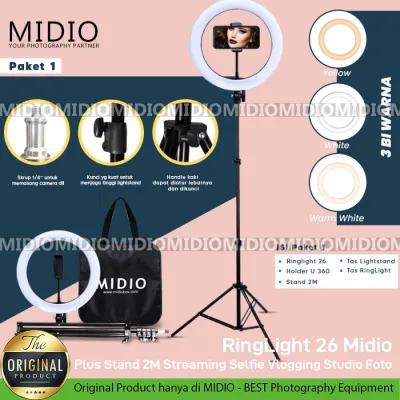 RingLight 26 Midio Plus Stand Untuk Live Streaming Vlogger Video LED dan Lampu LED Studio Foto