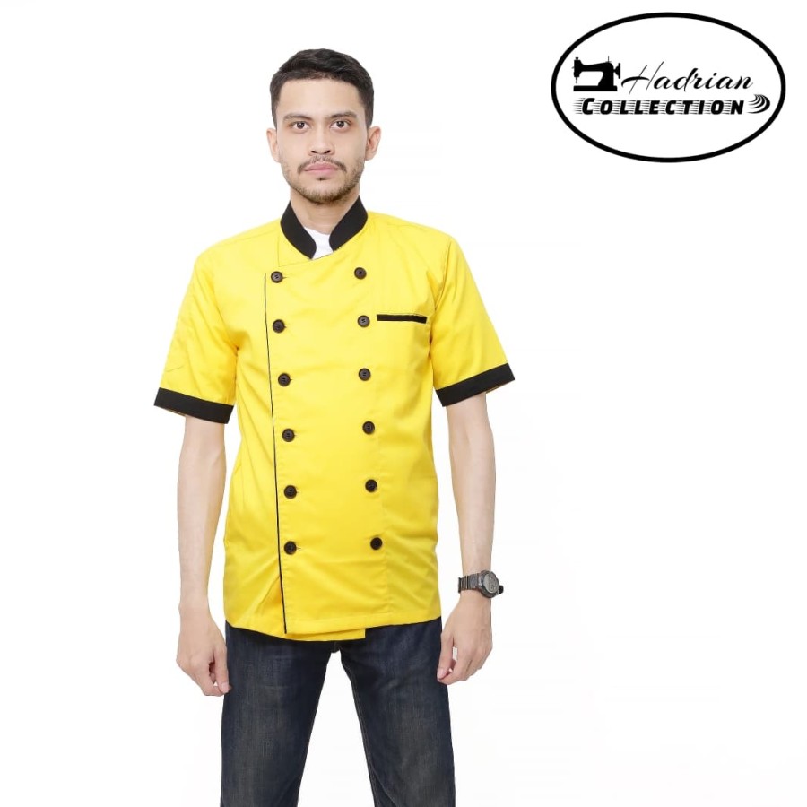 Baju koki Baju Chef Uniform Chef profesional Seragam Chef Kuning