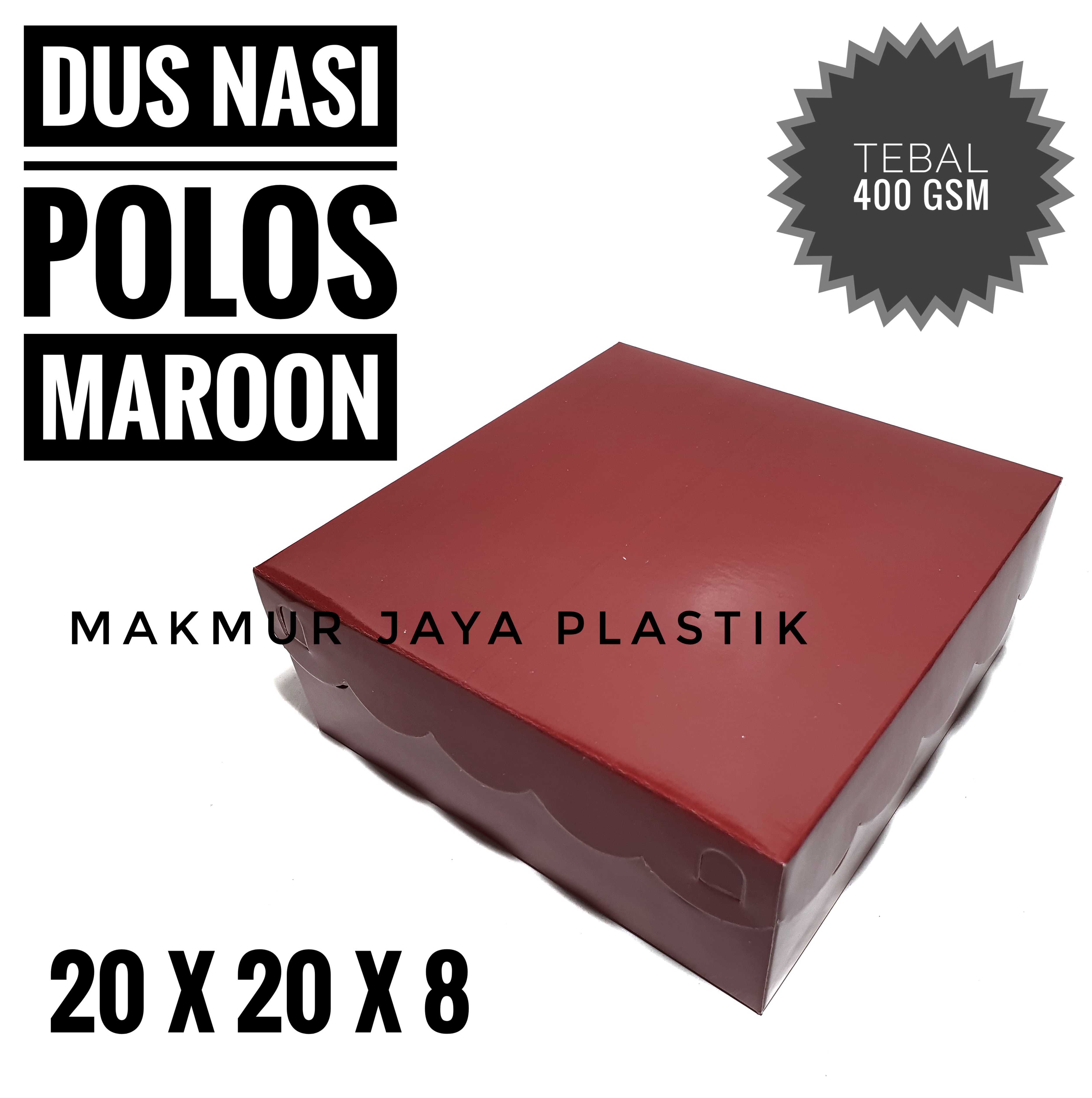 BOX NASI KOTAK DUS 20X20 POLOS WARNA MAROON / MERAH BAHAN TEBAL 400 GSM