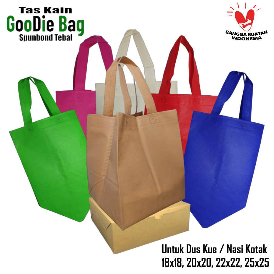 Tas Kain Spunbond Goodie Bag Dus Mika Nasi Kotak Kue Ukuran 18x18