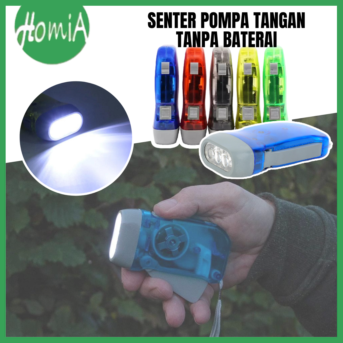 Senter Pompa Tangan Tanpa Baterai Hand Press Emergency Flashlight Lampu