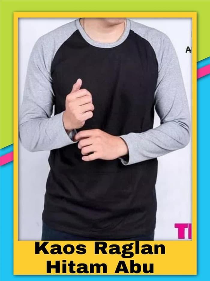 kaos raglan polos hitam abu - kaos raglan lengan panjang - raglan hitam abu