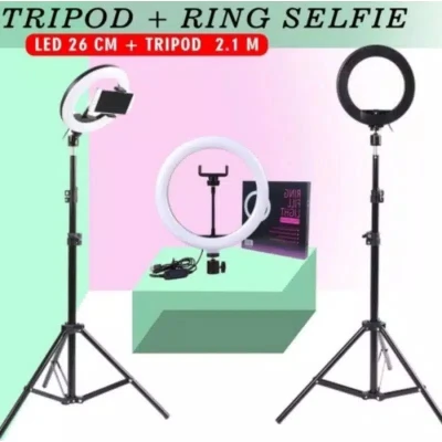 Ring Light 26cm + Tripod 2m - Lampu MakeUp - Lampu Selfie - Lampu Vlog