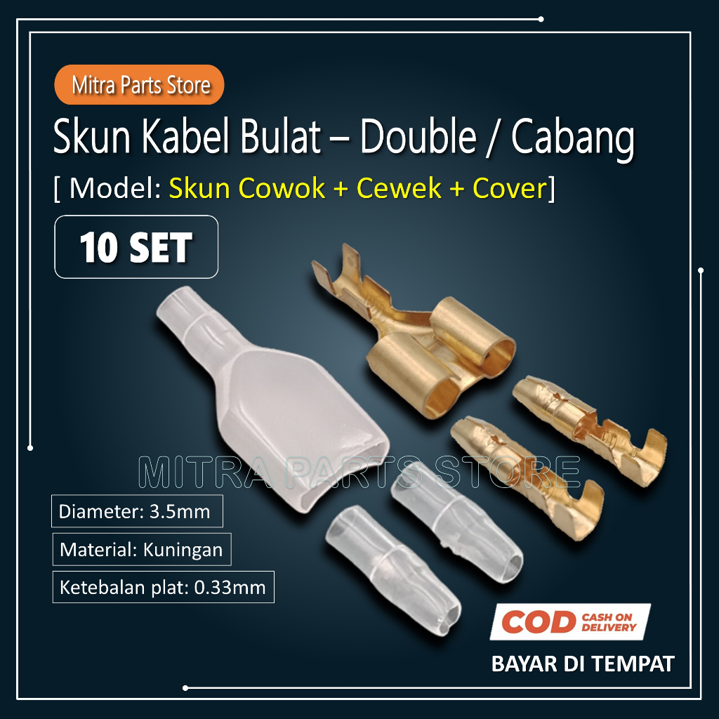 Skun Kabel Motor BULAT model DOUBLE CABANG Cowok Cewek + Karet Cover