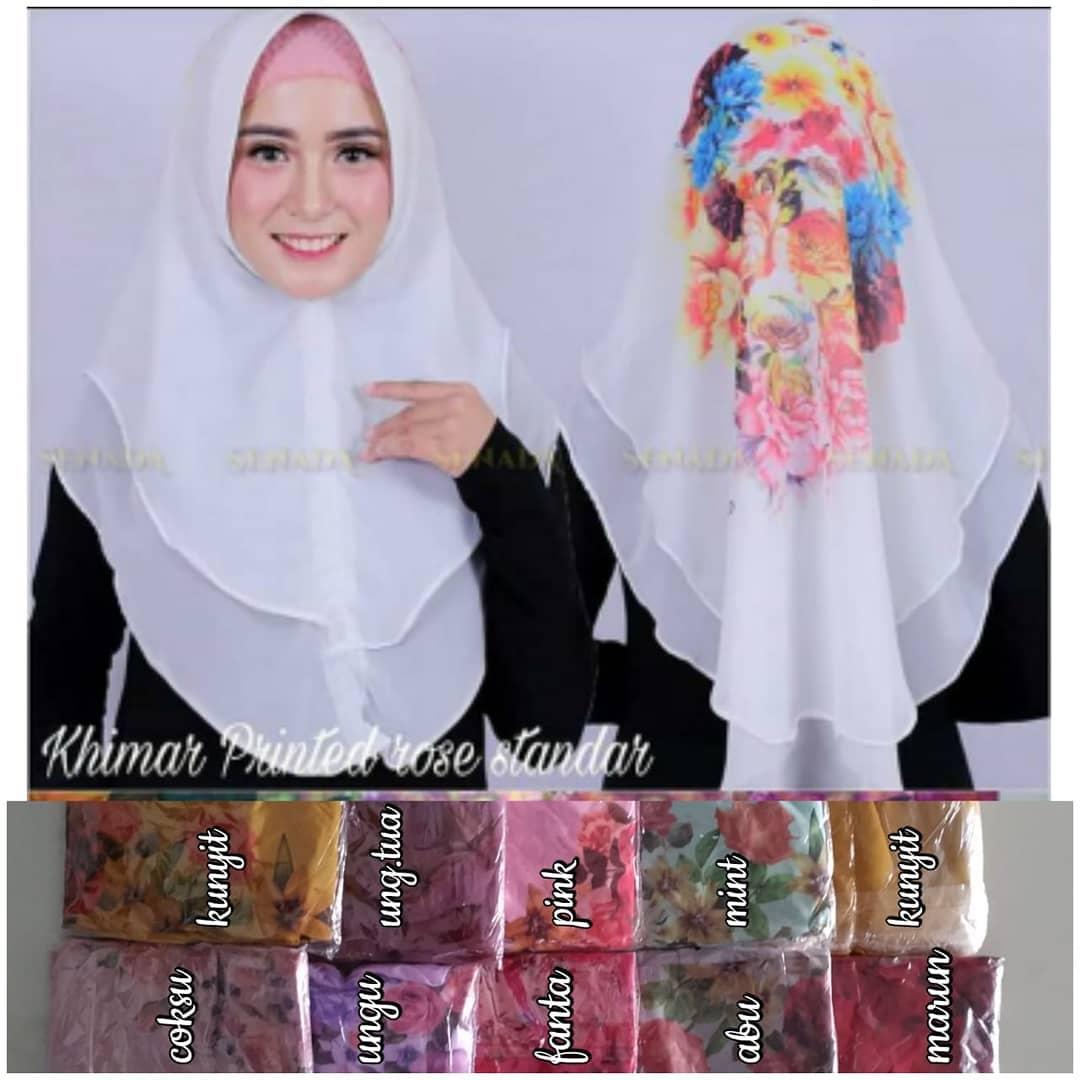 Jilbab bergo bahan hycon printing bunga - bella bunga model bergo - bella bunga instan 2 layer