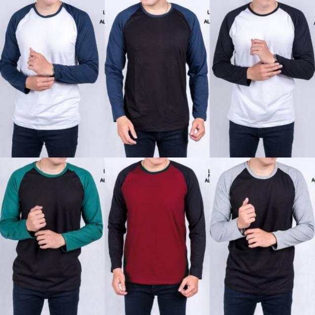 INDOJERSEY'- Kaos raglan pria lengan panjang baju cowok polos hitam putih navy merah maroon abu grey hijau