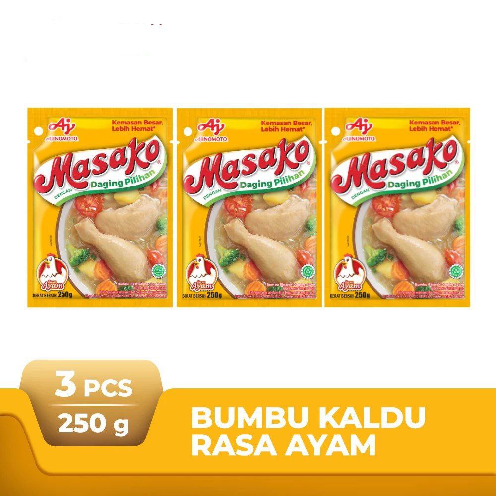 Promo 3 Pcs Masako Penyedap Rasa 250 Gram X 3 Pcs Rasa Sapi Dan Ayam