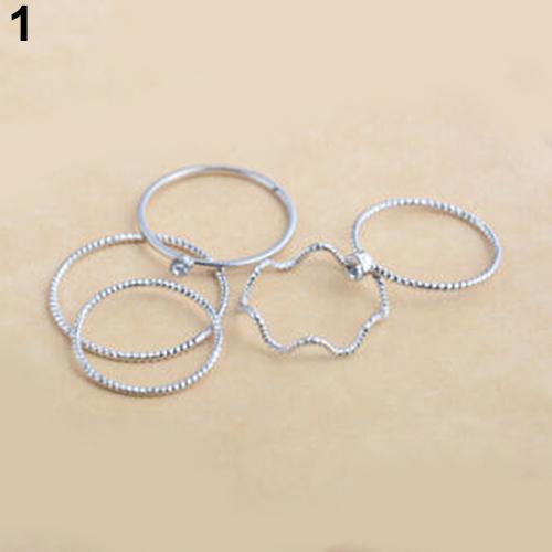 5Pcs/Set Band Ring Wave Stack Above  Midi Rings Lady Jewelry Charm