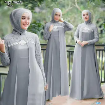 Jfrendfashion Gamis Shanghai Renda Bunga Baju Brokat Kondangan Ibu Wanita Busana Muslim Wanita Maxi Rosilia Lazada Indonesia
