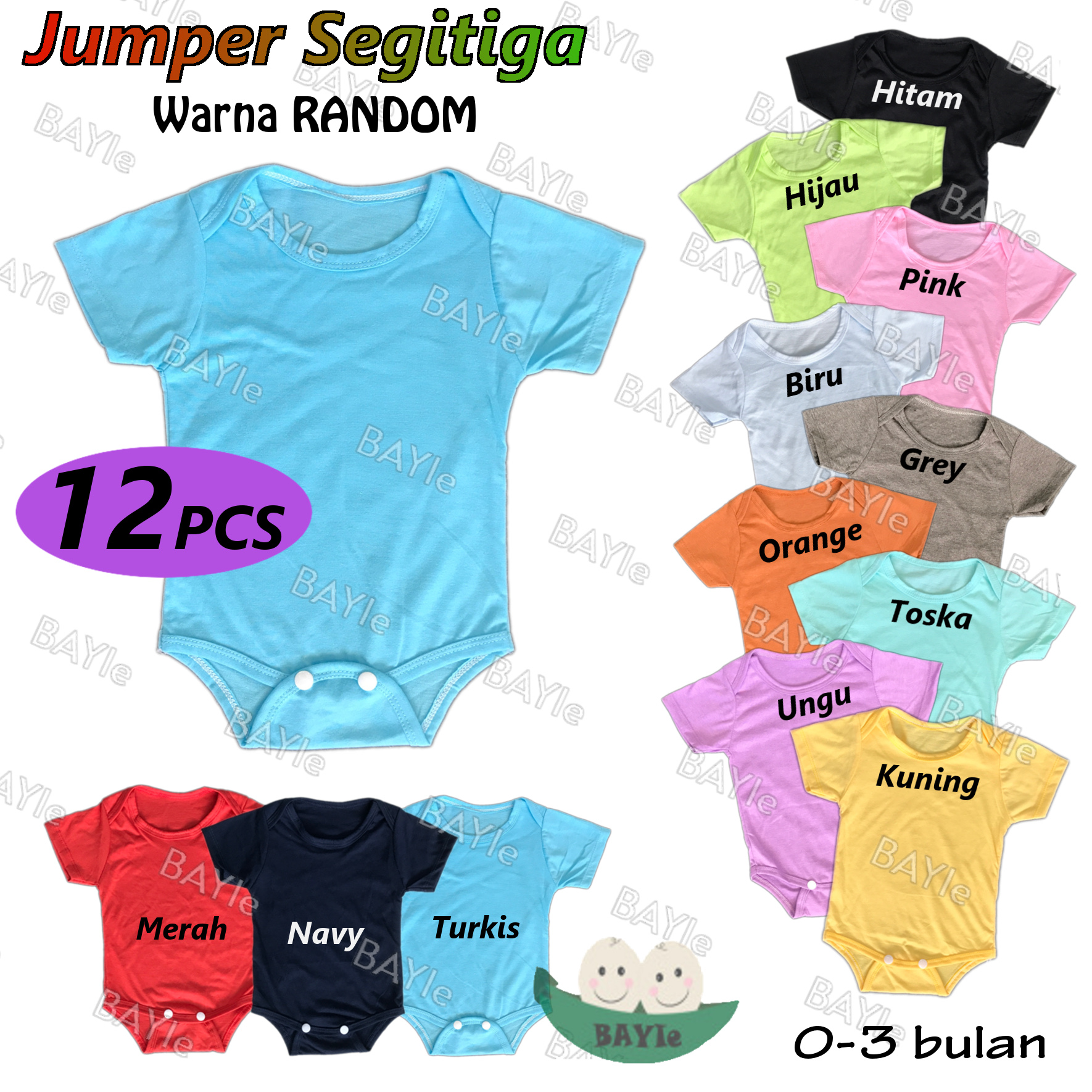 BAYIe - 12 PCS Baju Bayi model Jumper/Jumpsuit/Romper Segitiga Pendek ...