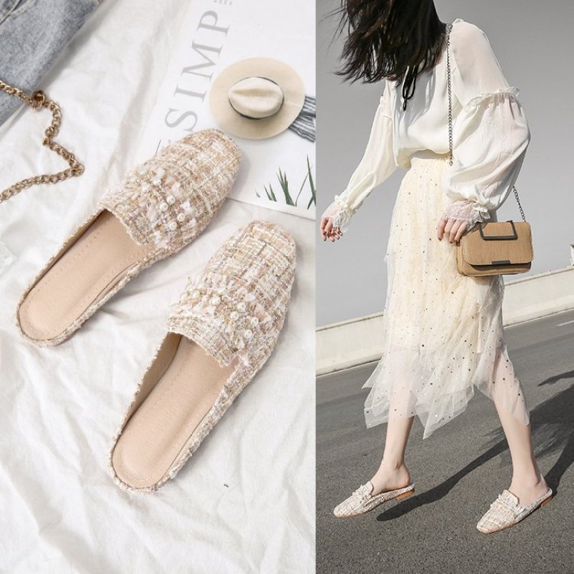 2020 Mùa Xuân Nổi Danh Trên Mạng Lười Gót Đế Bằng Mốt Thời Thượng Áo Dạ Ngắn Bít Mũi Giày Sục Nữ Mùa Hè Mặc Bên Ngoài Ins Thủy Triều giá rẻ
