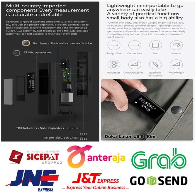 Meteran Laser Duka Laser LS5 40m / Alat Pengukur Jarak Laser LS-5 ...