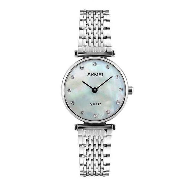 SKMEI Merek Watch Fashion Wanita Kuarsa Jam Tangan Kasual Berdandan Gadis Jam Tangan Rhinestones Tahan Air Mawar Emas Perak Ladies 1223 - Silver Putih