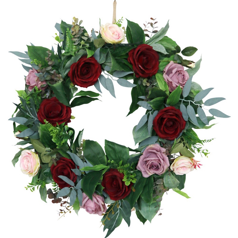 Artificial Rose Flower Wreath Summer Wreath for Front Door Wall Window Idyllic Outdoor Wedding Party Home Decoration