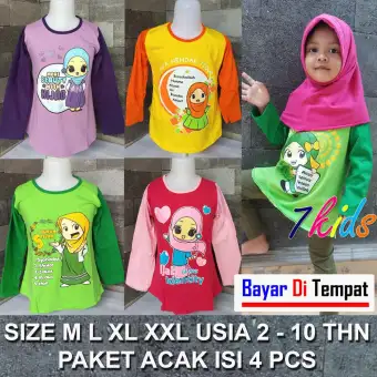 Dapat 4 Baju Atasan Motif Islami Kartun Baju Anak Perempuan Kaos Anak Perempuan Lengan Panjang Baju