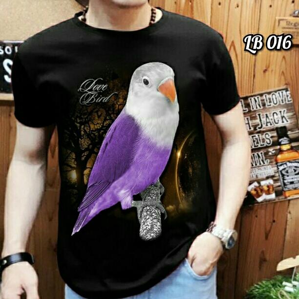 Kaos Distro Kaos Cowok Keren Gambar Burung Lovebird Violet Terbaru