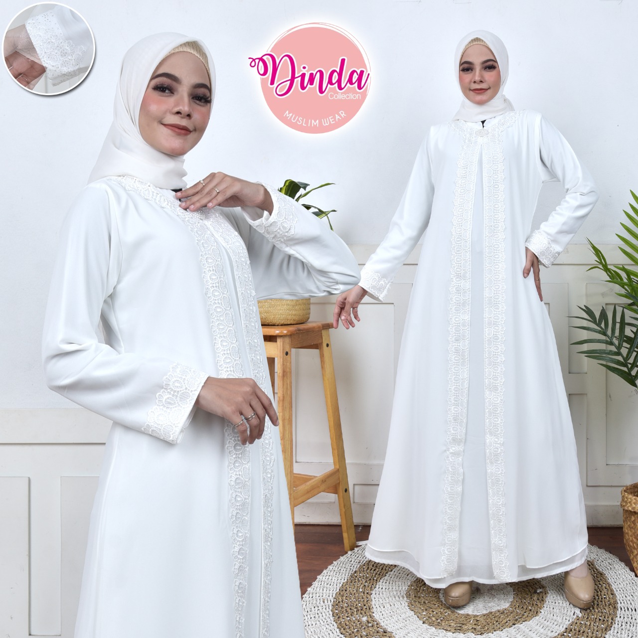 Dinda Baju Muslim Putih Busana Muslim Baju Gamis Putih Gamis Wanita Gamis Putih Dcm 2 Lazada Indonesia