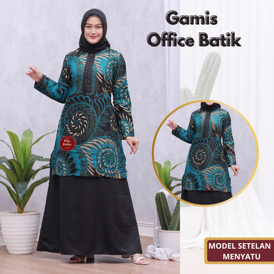 Gamis Office Dinas Batik Gamis Kerja Model Setelan Tunik Gamis Seragam Guru Tosca Batik S M L Xl