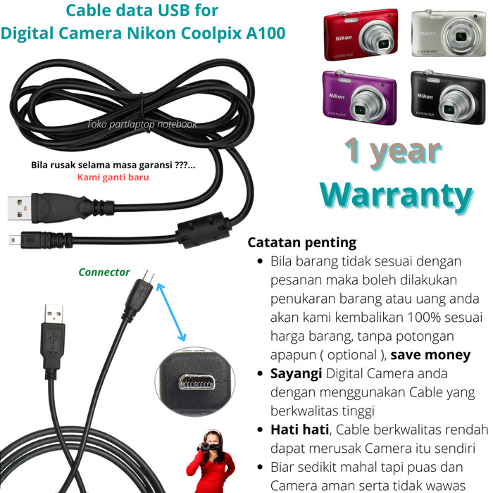 Kabel data USB kamera Nikon Coolpix A100 High Quality Cable Kabel