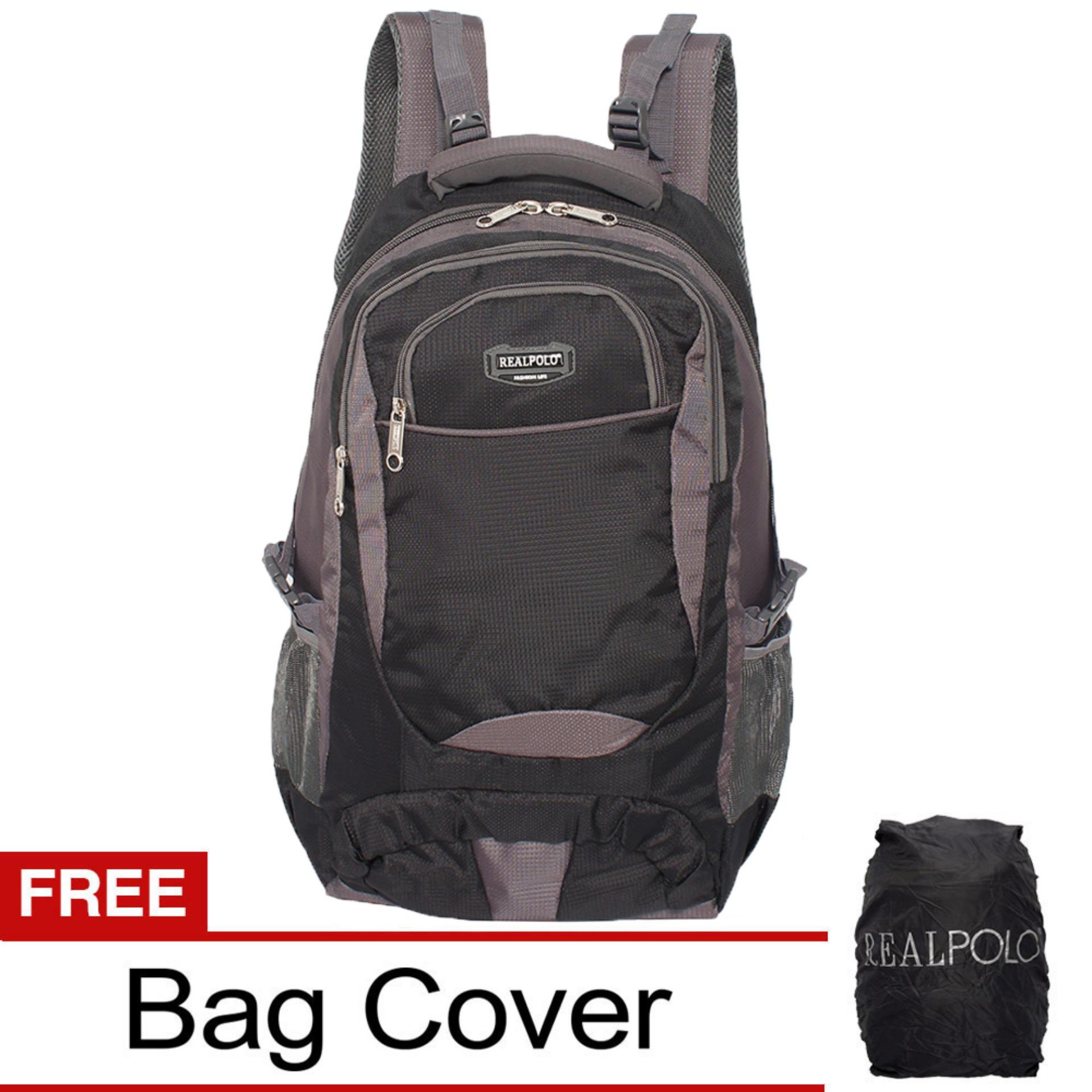 Real Polo Tas Ransel Kasual Tas Punggung Jumbo HCBH Backpack XL Bonus Bag Cover - Hitam