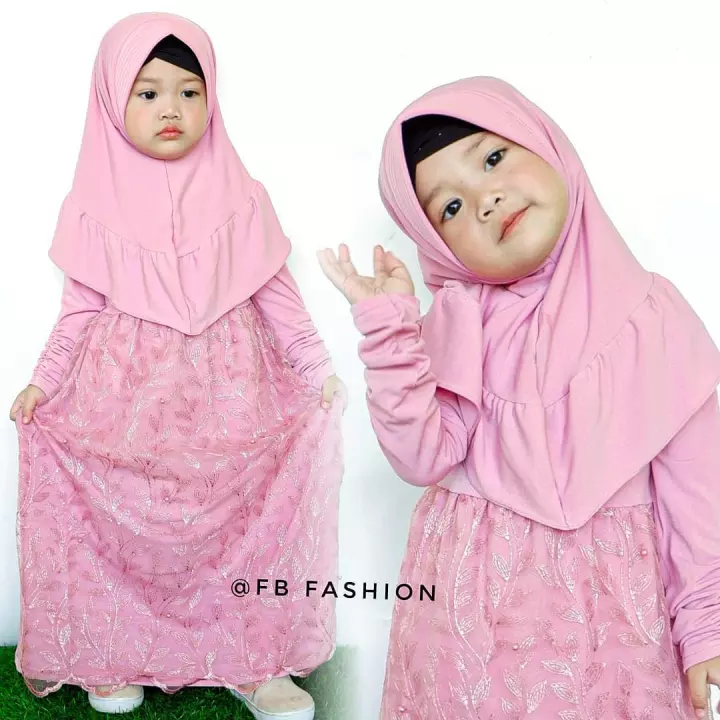 Gamis Pesta Anak Anak Brokat Mewah Muslimah Perempuan Rayya Blush Pink Terbaru Lazada Indonesia