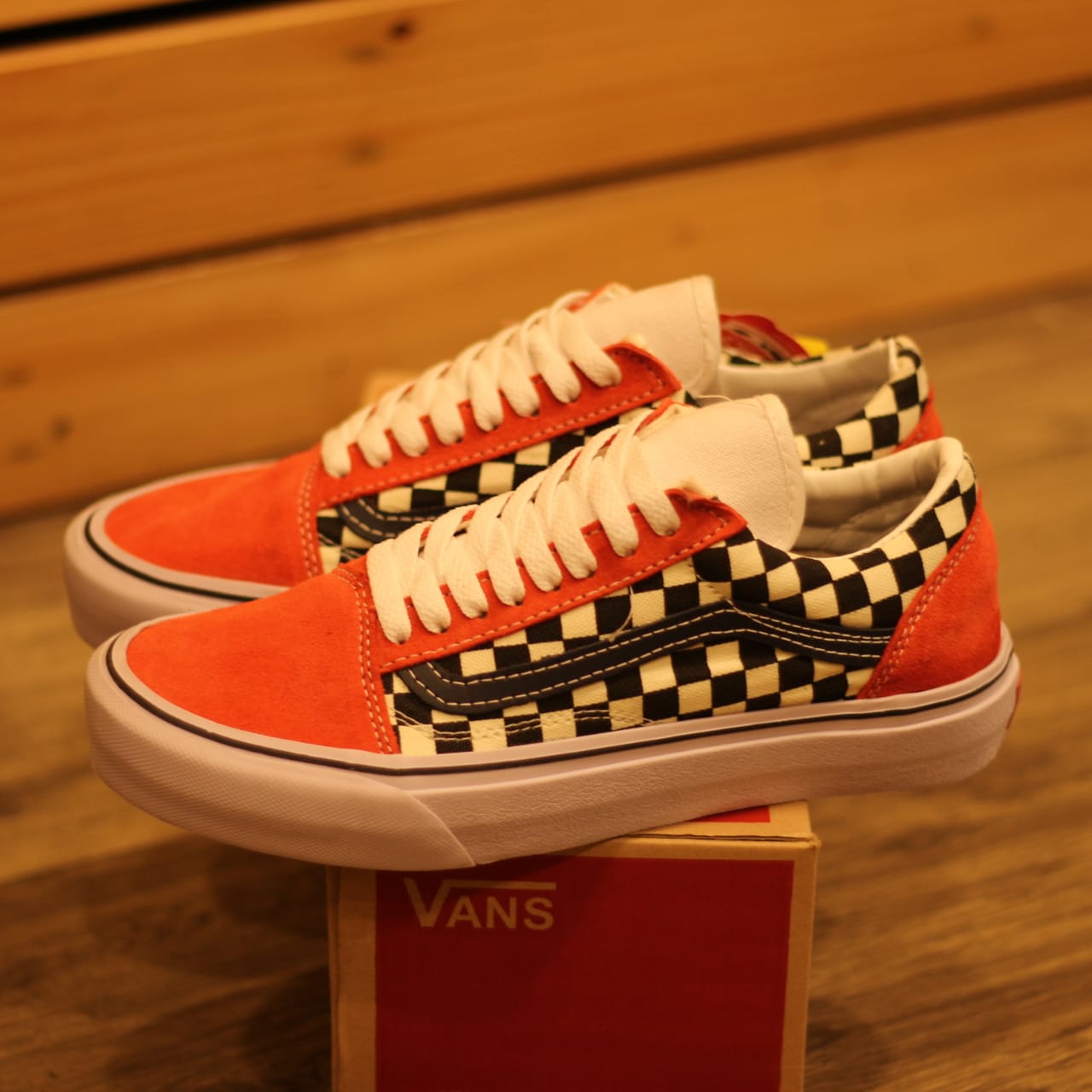 orange checkered vans old skool