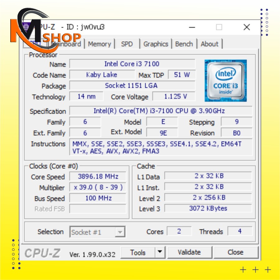 Processor Intel Core i3 7100 Socket LGA 1151 Tray Kaby Lake Gen