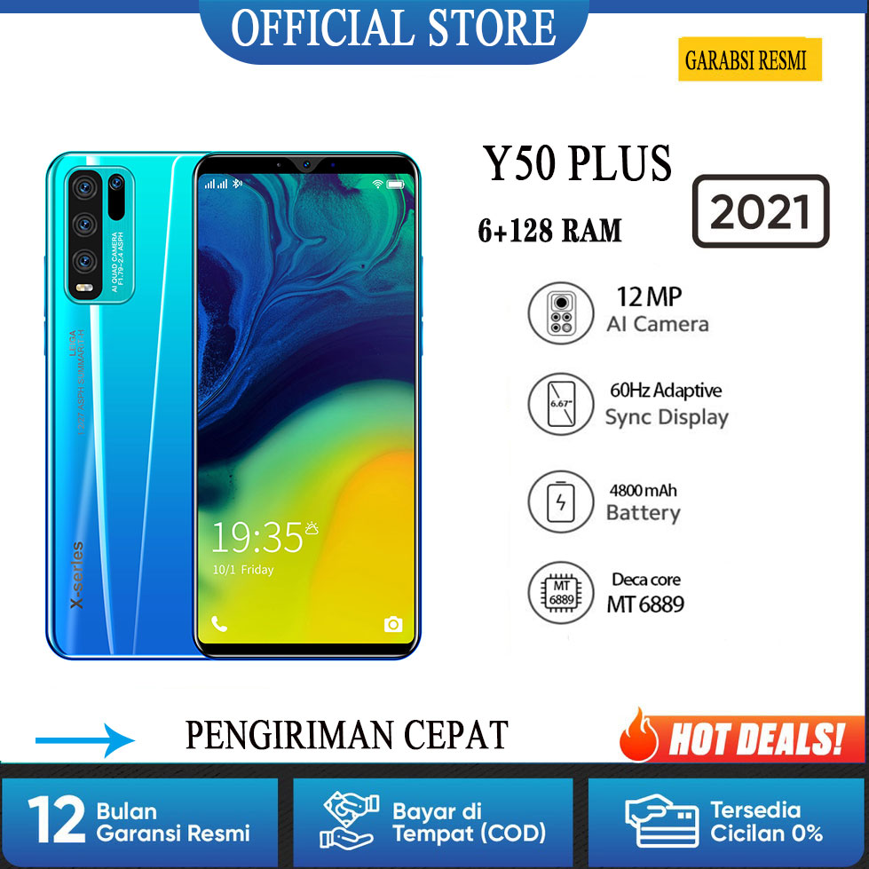 【BISA COD  hp murah cuci gudang 500 kebawah】RAM 6GB+128GB ROM Y50  Ponsel Android Hp murah+COD+Transportasi Lokal Y50 Pro 5.8 Inci SmartPhone RAM 4GB ROM 64GB handphone Ponsel promosi hp android 4g 300 ribuan cuci gudang