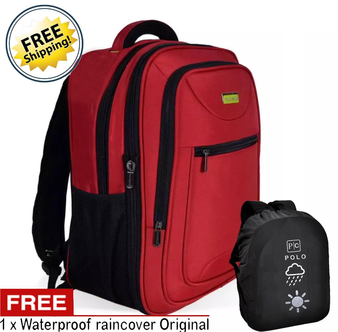 Siltop Polo Cavallo impor Tas Ransel pria dan wanita tas kerja tas kuliah tas backpack Rz03377-18 Polyester Nylon Original Red- Raincover-Ekspanding
