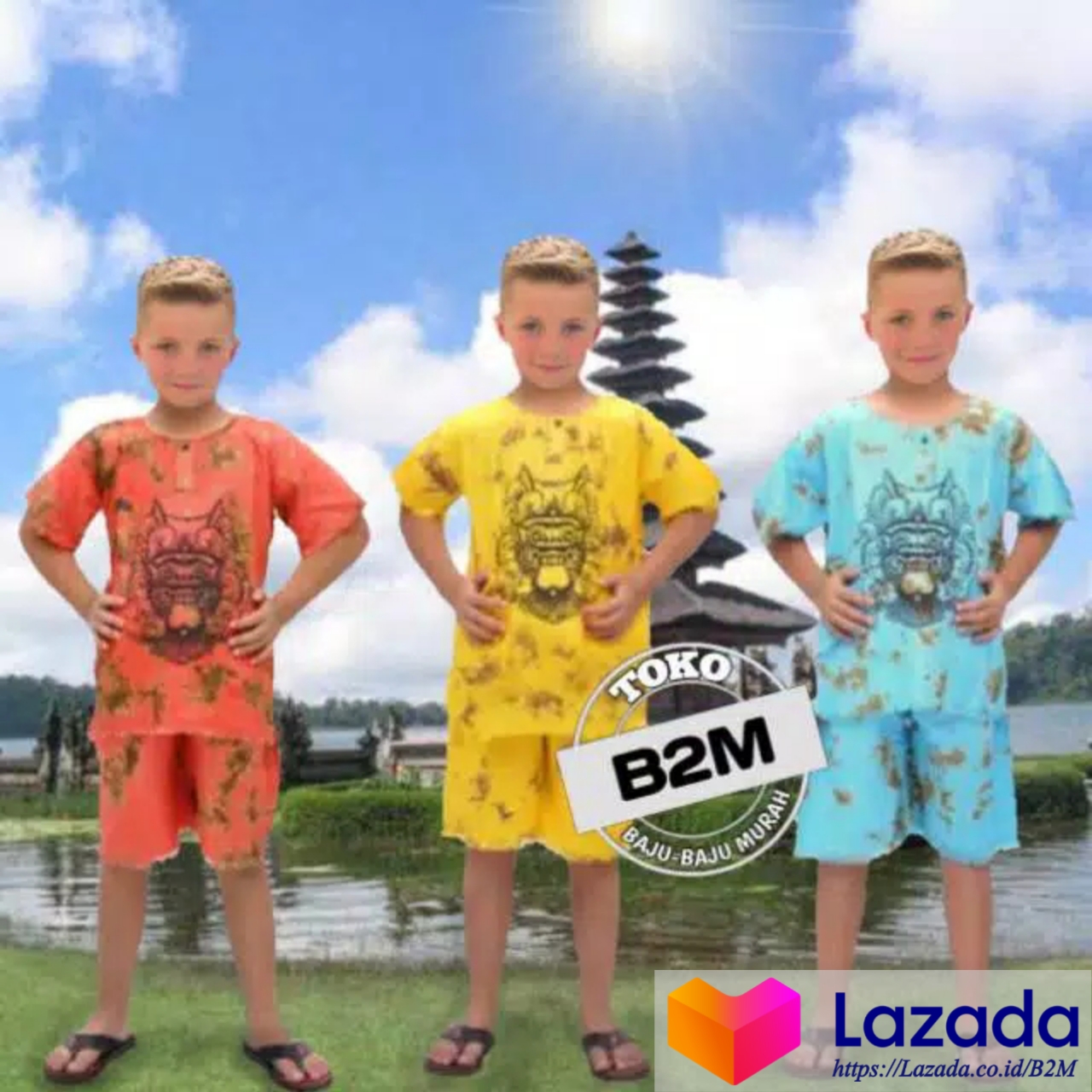 Setelan Baju Barong Anak S M L XL - Kaos Bali Anak - Baju Pantai Anak - Toko B2M