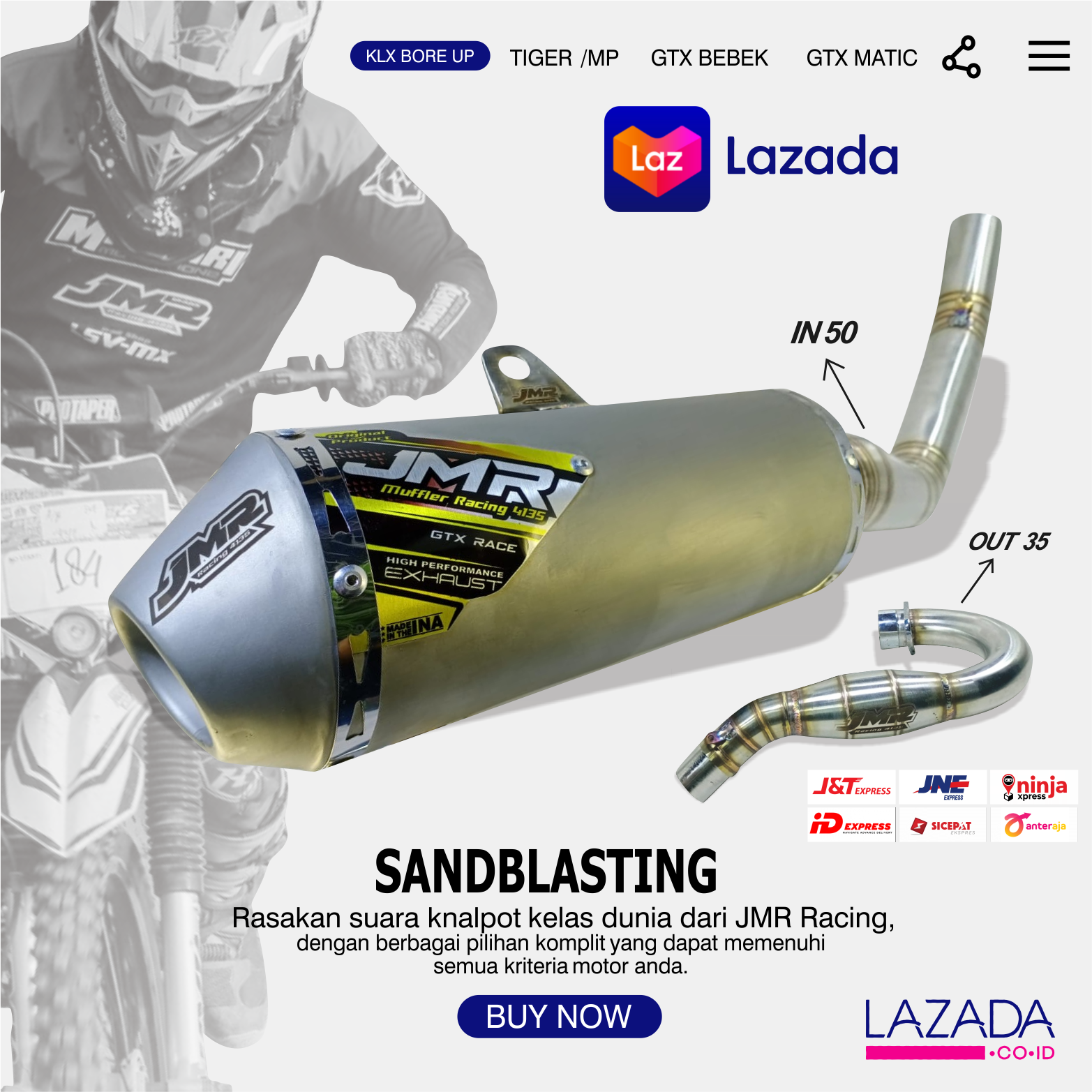 KNALPOT KLX CRF OV H20 SANDBLASTING 35 BENDING POWER BOOM JMR RACING