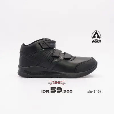 Aerostreet 31-34 Zeus N Full Black - Sepatu Sneakers Casual Sport Sekolah Pria Wanita Aero Street